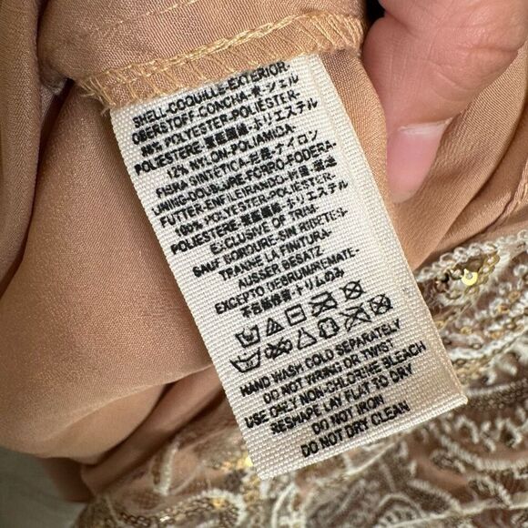 Free People Night Shimmers Gold Nude Sparkly Mini Dress Size 12 - Picture 6 of 8